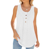2024 New Round Collar Sleeveless Button Solid Color Casual Women's Top-Outfit