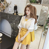 Wide Leg Shorts Camisole And Chiffon Coat Women Sets Casual Female