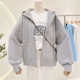 Harajuku Women Hoodies Sweet Pink Zipper Hooded Long Sleeve Fall Solid Sweatshirt Fashion Cute Casual Pocket Ladies