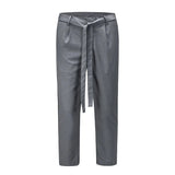 Soild Gray Black Straight Suit Pants Mens Sashes Oversize Loose Casual Track Pants Hip Hop Baggy
