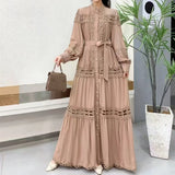 Style Dress Summer Dress Women's Heavy Industry Hollow Lace Splicing Long French Lantern Sleeve