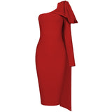 Colors High Quality Runway Bownot One Sleeve Orange Purple Long Sleeve Rayon Bandage Dress Party Bodycon Dress