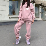 Heart Printed Fleece Women's Tracksuit Hoodies 2 Piece Set Sweatshirt + Pants Women Sport Suit Winter