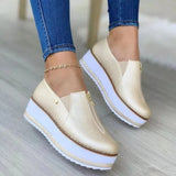PU Leather Women's Shoes Thick Bottom Women's Casual Sports Shoes 2022 Spring And Autumn New Zipper Wedge Shoes