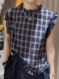 Thin Shirt In The Lattice Wood Ear 2025 Summer Large-Size Hong Kong Version Of The Unique Retro Thin