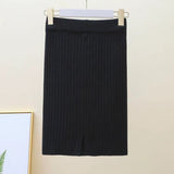 Winter Women Sweater Skirt New 2021 Knitted Midi Skirts Korean Elastic High Waist Elegant Autumn Split Fork Black