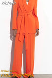 2023 Spring Summer 2 pieces sets Fashion Blazers Suit Coats ang Trousers Female Street Solid Belt Elegant Suits Clothing-Outfit