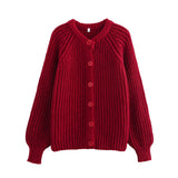 Women's Y2K2025 Autumn New Solid-Colored Cardigan Long-Sleeved Knitted Sweater Coat Women