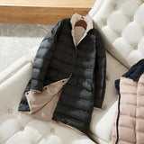 2022 New Ultra Light Women Double Sided Long Down Puffer Jacket Winter 90% White Duck Down Coat Female Parkas