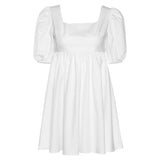 Women Summer sexy Dress Summer Fashion White Elegant Puff Sleeve Backless Party Beach Dress Vacation Casual Mini