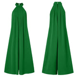 Fashion Women Jumpsuits 2022 Summer Pleated Wide Leg Overalls Casual Solid Sleeveless Loose Button Up Oversized Rompers