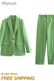 2023 Women Spring Summer 2 pieces sets Fashion Solid Blazers Suit Coats Single Button ang Trousers Female Casual Clothin-Outfit
