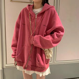 Up Hoodies Women Korean Style Solid Color Oversize Hooded Sweatshirt Jacket Casual Long Sleeve Loose Coats Girls Hoodie Tops