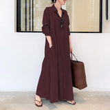 Solid Shirt Dress Women's Autumn Sundress 2022 ZANZEA Casual Long Sleeve Maxi Vestido Female Lapel Button Robe