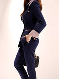 2 Pieces Outfit Suits Women Chic Temperament Formal Single Breasted Tops Coat Blazer Suit Trousers Long Pants Slim Sets-Outfit