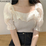 2021 Spring Korea Chic Tops Blusas Flare Sleeve Very Fairy Cute Sweet Girls Lady Shirts Flhjlwoc Pink Ruffled Women