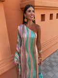 Elegant Printed Diagonal Neck Maxi Dress For Women Sexy Backless Single Flare Sleeve Robe 2024 Summer Lady High Streetwear-Outfit