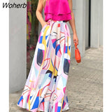 Casual Two Piece Set Women Fashion Halter Neck Ruffles Vest Print Wide-leg Trousers Two Piece Suit Women-Outfit