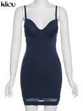 Kliou Patchwork Mesh Mini Dress Women Body-Shaping Strapless Solid Camisole Attirewear Sexy Cleavage Sleeveless Club Female