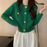 Woherb Fragrant Wind Single Breasted Pocket Knit Coat Female In The Spring And Fall Of 2024 New Loose Show Thin Sweater Cardigan Women-Outfit