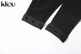 Kliou Patchwork Mesh Two Piece Set Women Hot Punk Mock Neck Stripe Hollow Out Skinny Tops + Streetwear Sporty Female