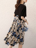 Women Summer Chiffon Printed Dress Elegant Gentle Big Size Floral Splicing Dress QT1850-Outfit