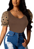 Sweet U-Neck Puff Sleeve Dot Print Regular