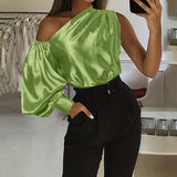 Blusas Women 2022 Summer Off Shoulder Shirt Elegant Long Sleeve Blouse Fashion Asymmetrical Top Casual Solid Tunic