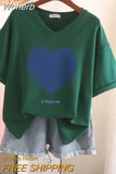 100% Cotton L-6XL T Shirt Plus Size Tshirt Short Sleeve Women Top Summer Heart Print Couple V Neck Oversized T Shirts-Outfit