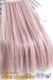 Asymmetrical Midi Chiffon Pleated Skirt Elegant Vintage Elastic High Waist A-line Tulle Skirt QT1909-Outfit