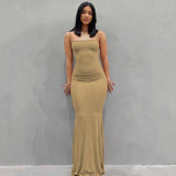 Satin Slip Sleeveless Backless Slim Sexy Maxi Dress 2022 Spring Women Party Y2K Concise Bodycon Elegant