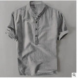 Summer Travel Holiday Men's Leisure Simple Small Fresh Linen Shirt Thin Solid Color Short-Sleeved Leisure