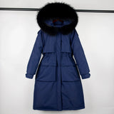 Large Natural Raccoon Fur Hooded Long Down Coat Women Winter 90% Duck Down Parkas Female Thickness Sash Tie Up Jackets-Outfit