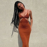 Spaghetti Strap Dress Women Summer Vacation Backless Knitted Dress Elegant Party Club Cut Out Bodycon Dress Female