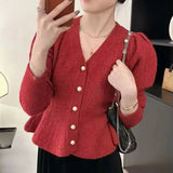 Woherb Autumn And Winter New Women's Fashion Casual Long-Sleeved Sweater Coat Korean Version Fishtail Knit Cardigan Jacket Tide-Outfit