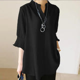Summer Blouses ZANZEA 2022 Vintage Solid Tops Half Sleeve Blusas Female V Neck Tunic Casual Chemise Oversize