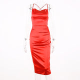 satin slip high waist neon backless sexy bodycon midi dress 2019 summer women fashion party elegant sleeveless