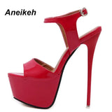 Hot Sales 2021 Summer Style Sexy 16cm Women Sandals High Heels Open Toe Buckles Nightclub Party Shoe Black Big Size