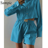 Loungewear Women Print Tracksuit Shorts Set Summer Autumn 2021 Long Sleeve Shirt Tops And Mini Loose Shorts Two Piece