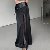 Woherb Summer New Women's Leather Buckle Print Chest Wrapped Small Vest Belt Slit Skirt-Outfit