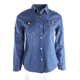 Casual Soft Denim Long Sleeve Button Shirt Tops Blouse with Pockets 2021 Summer Fashion Clothing Femenino Camisas De