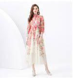 Dress Women's Straight-Necked Long-Sleeved Senior Sense Belted Long Skirt Small French Chiffon Fairy