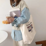Women Canvas Shopping Bag Letter Printing Casual Women's Cotton Shoulder Bag Eco-friendly Tote Bag Handbag Reusable Shopping