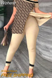 Women Spring Summer Geometric Print Split Hem Top & Pants Set 2pcs Clothes Suit Fashion Casual-Outfit