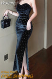 Sexy Party Strapless Dress Women 2023 Spring Backless Velvet Midi Dress Women Dot Bodycon Ladies Dresses Vestidos 13179-Outfit