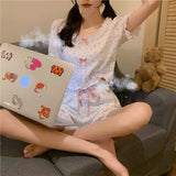 Sets Women Kawaii M-4XL Chic Soft Bowknot Design Home Sleepwear Female Simple Thin Breathable Crops Lovely Stylish Cozy-Outfit