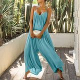 jumpsuits women pants Summer Solid V Neck Sexy Sleeveless Backless Romper Ladies Fashion Bandage Wide Leg