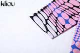 Kliou Aesthetic Polka Dots Print Two Piece Set Women Casual O-neck Half Sleeve Slim Fit Tops+Fashion Streetwear Hipster