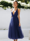 Sexy Deep V-neck Straps Backless A-line Mesh Party