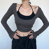 Woherb And Gray Color Patchwork Fake Two T-Shirts Fall 2023-Outfit